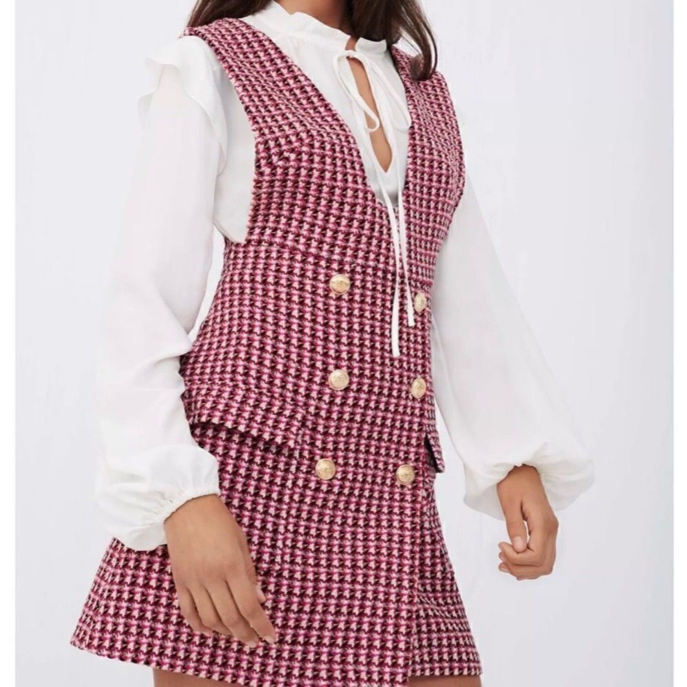 Maje Russi Tweed Mini Pink Dress Fuchsia Size XS - Picture 3 of 15